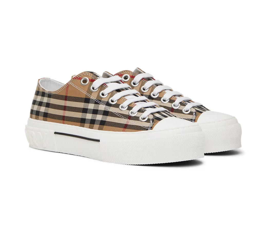 Burrberry men shoe lace Check Terrace Sneakers in Sand - Men | Burberry® Official main image 3